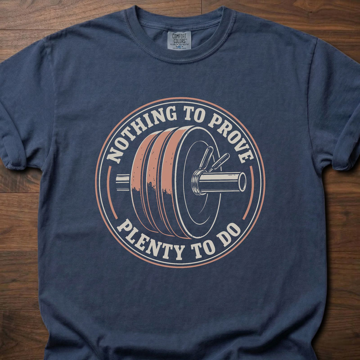 Nothing To Prove weightlifting t-shirt with vintage distressed circular graphic – Navy