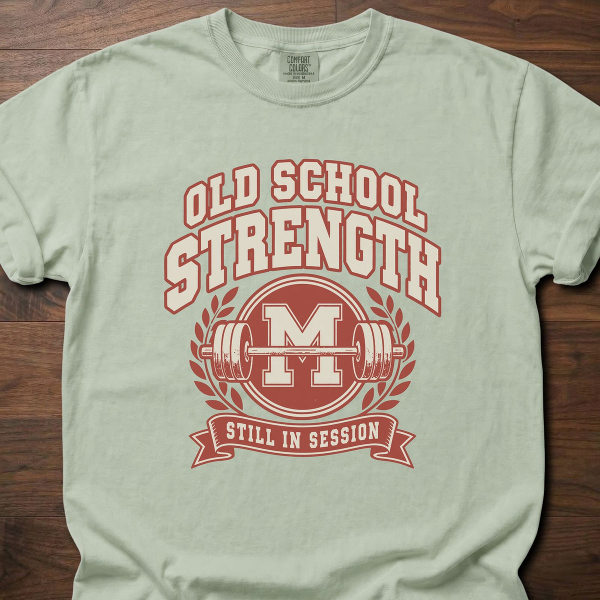 Old School Strength strength training t-shirt with vintage collegiate-style graphic – Bay