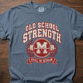 Old School Strength strength training t-shirt with vintage collegiate-style graphic – Blue Jean