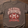 Old School Strength strength training t-shirt with vintage collegiate-style graphic – Espresso