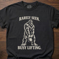 Rarely Seen funny gym shirt with vintage bold typographic character graphic – Black