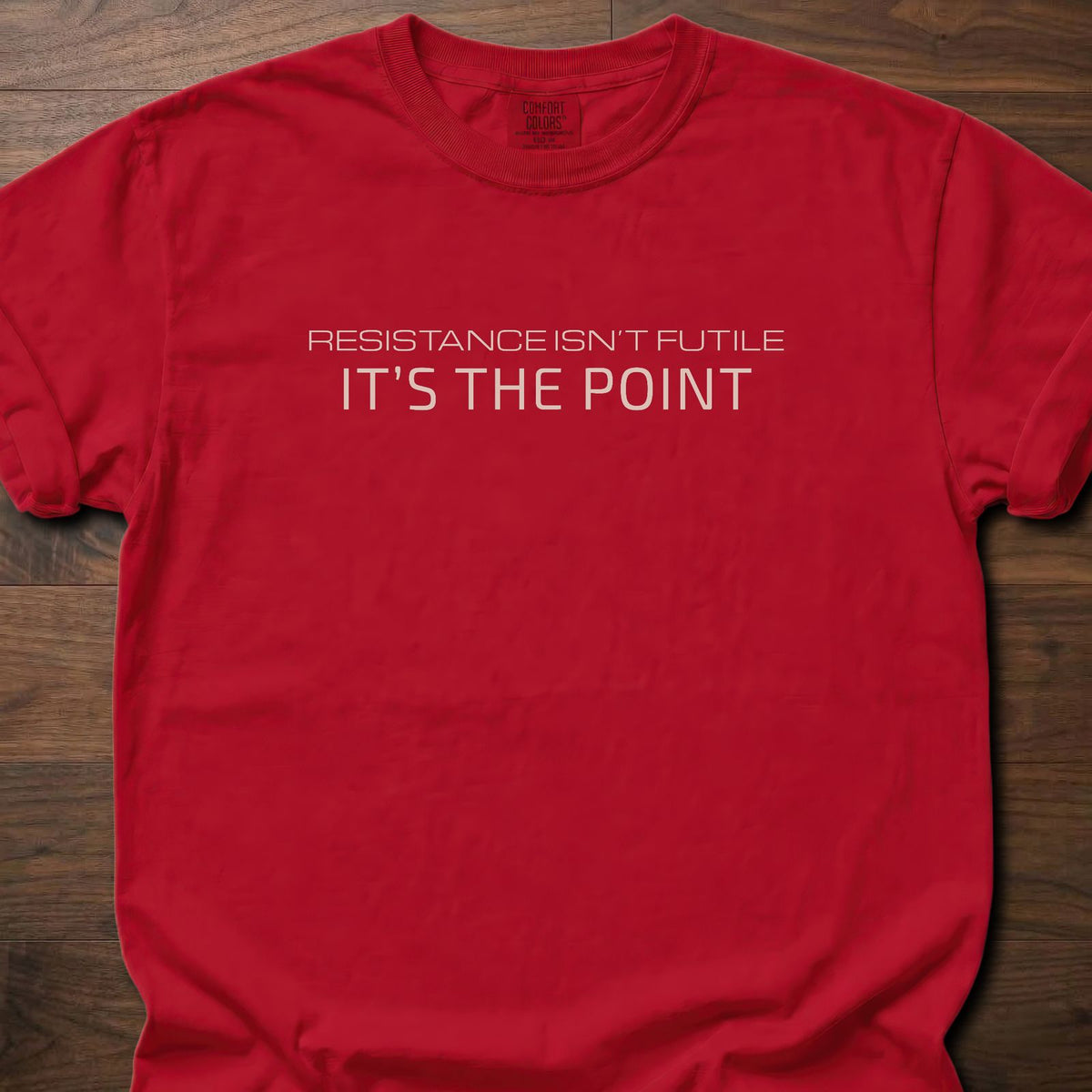 Resistance strength training t-shirt with clean minimalist typographic graphic – Red