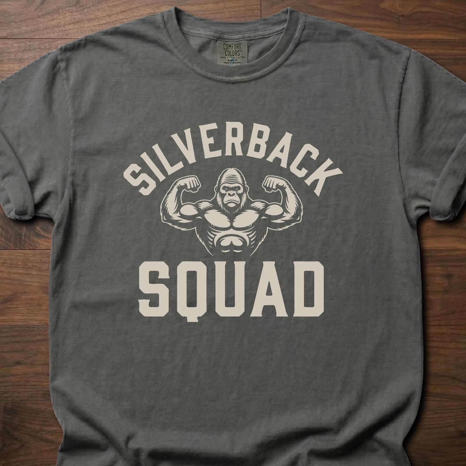 Silverback Squad fitness lifestyle t shirts featuring muscular gorilla flexing design – Pepper