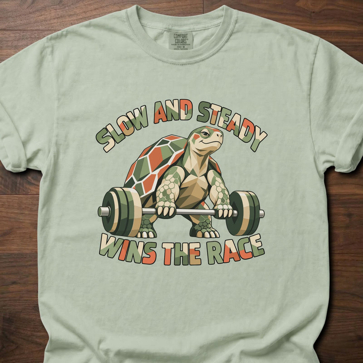 Slow And Steady funny gym shirt with retro illustrated character graphic – Bay