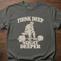 Squat Deeper funny gym shirt with vintage-style bold typographic illustration – Pepper