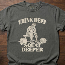 Squat Deeper funny gym shirt with vintage-style bold typographic illustration – Pepper