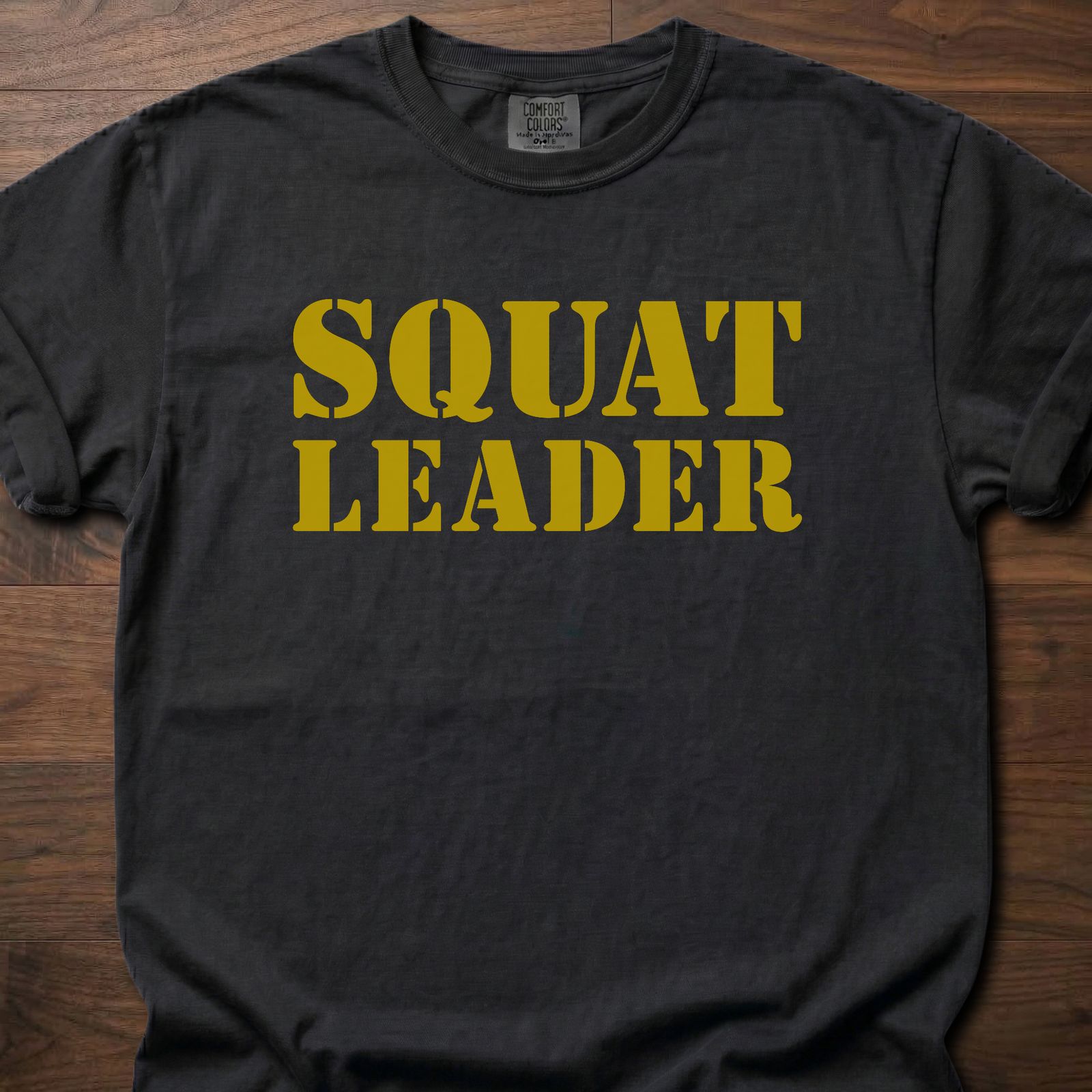 Squat Leader strength training t-shirt with bold stencil lettering design – Black