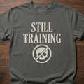 Still Training longevity fitness apparel t-shirt with crossed-out skull logo design – Pepper