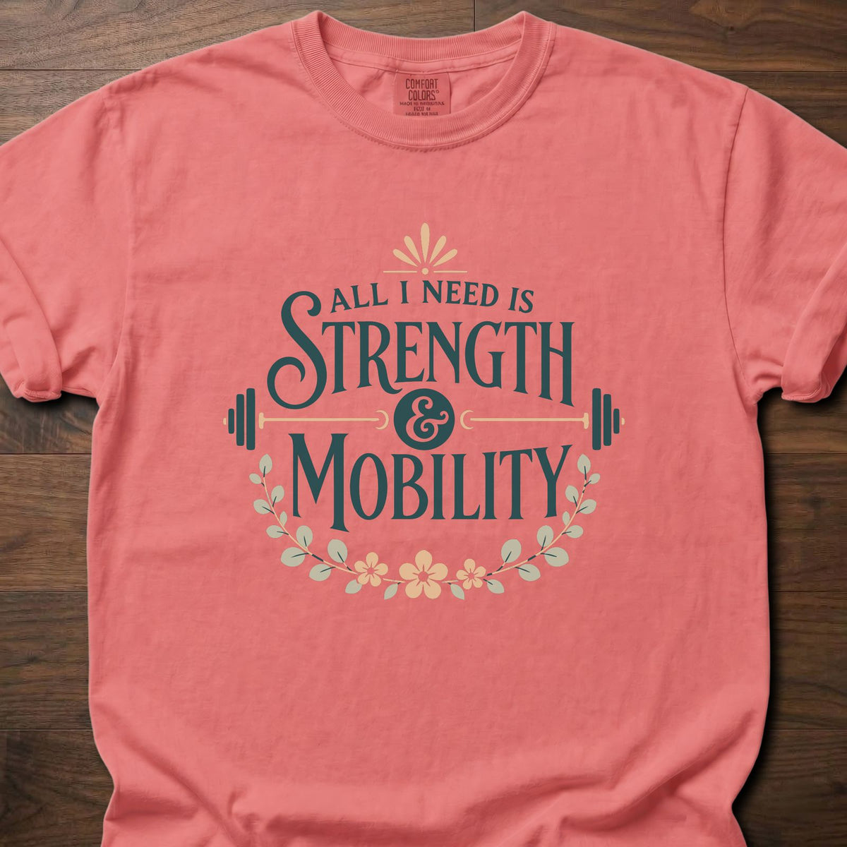 Strength And Mobility strength training t-shirt with vintage botanical typographic graphic – Watermelon