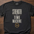 Strength Is A Time Machine strength training clothing with dumbbell and reverse-cycle graphic – Black