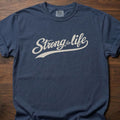 Strong For Life Swash longevity fitness apparel with script lettering design – Navy