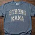 Strong Mama strength training t-shirt with vintage varsity lettering design – Blue Jean