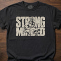 Strong Minded strength training t-shirt with bold distressed block letter graphic – Black