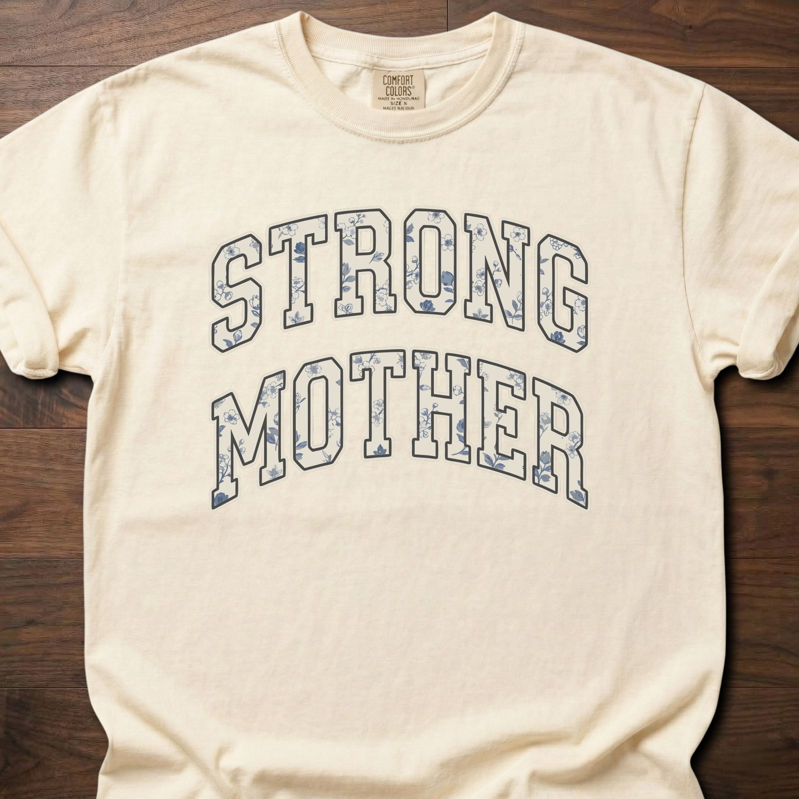Strong Mother strength training t-shirt with bold varsity lettering design – Ivory