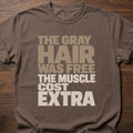 The Muscle Cost Extra funny gym shirt with bold stacked block letter graphic – Espresso