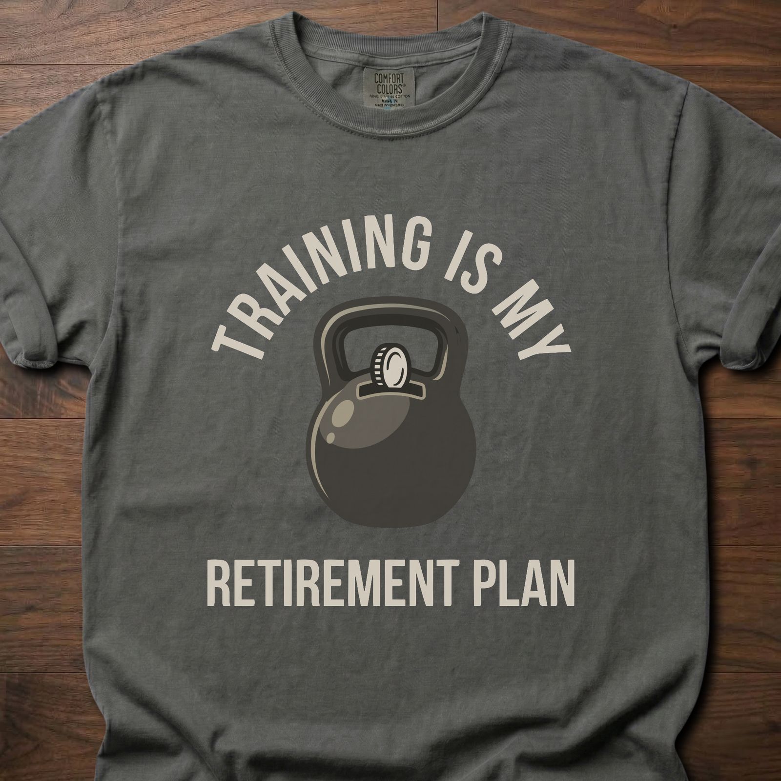 Training Is My Retirement Plan strength training lifestyle clothing with kettlebell graphic design – Pepper