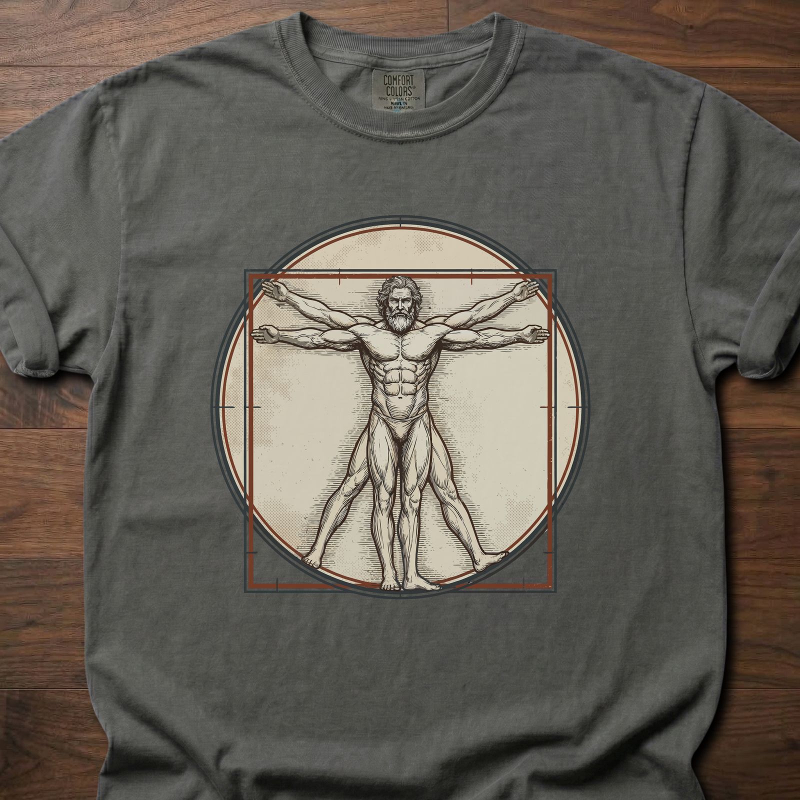 Vitruvian Lifter strength training lifestyle clothing featuring Da Vinci's classic figure in circle design – Pepper