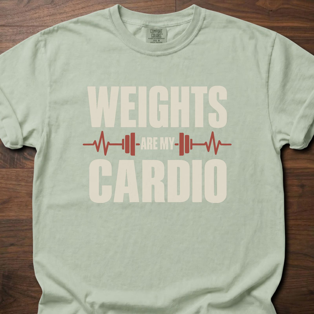 Weights Are My Cardio funny gym shirt with bold block letter graphic – Bay