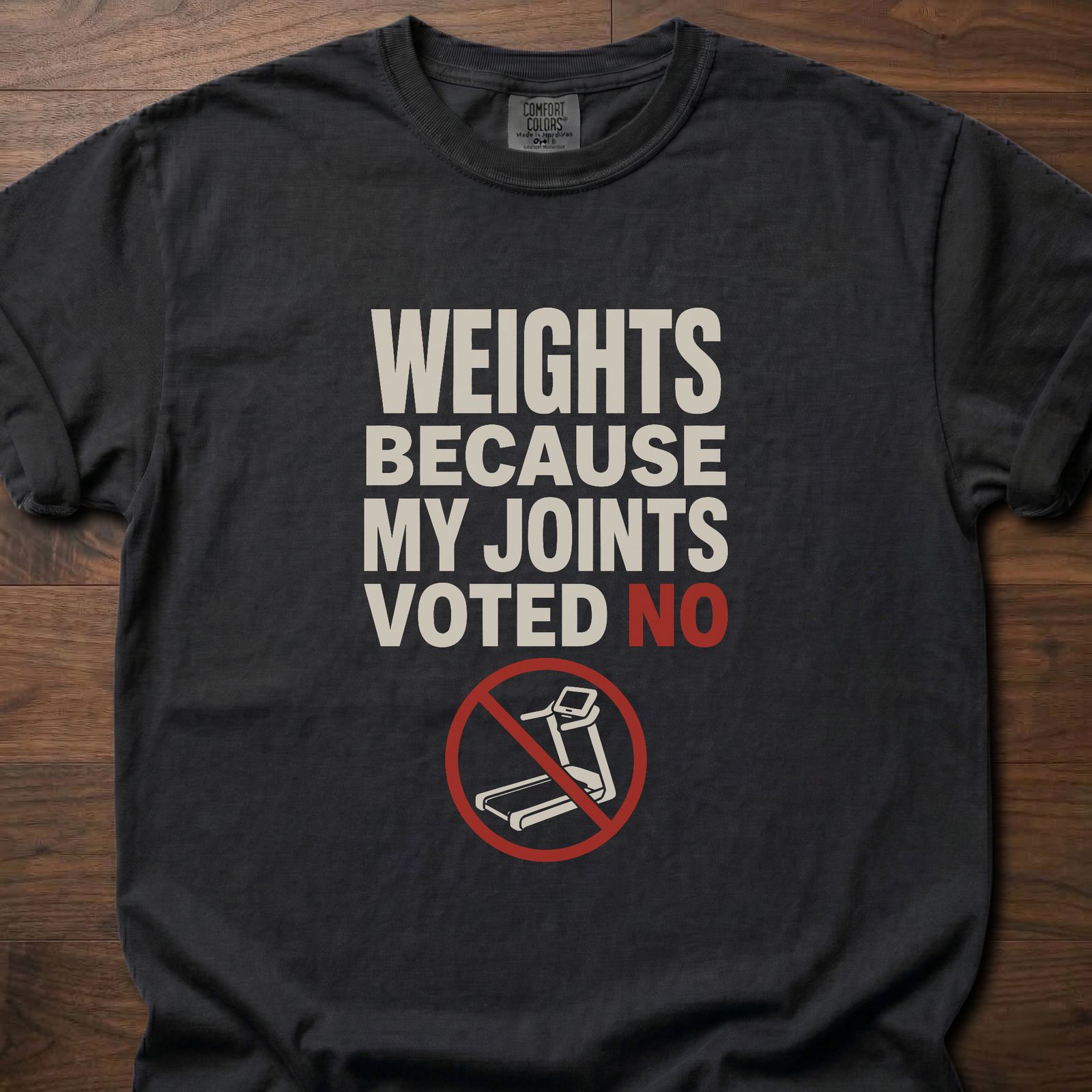 Weights Because strength training lifestyle clothing with no-treadmill graphic and bold slogan – Black