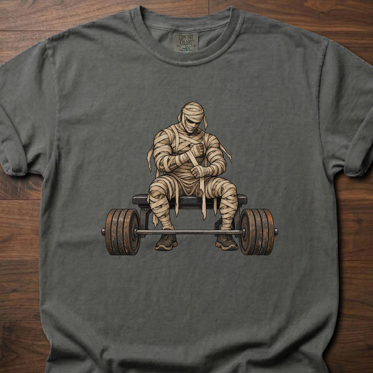 Wrist Wraps funny weightlifting shirt with vintage illustrated mummy lifter graphic – Pepper