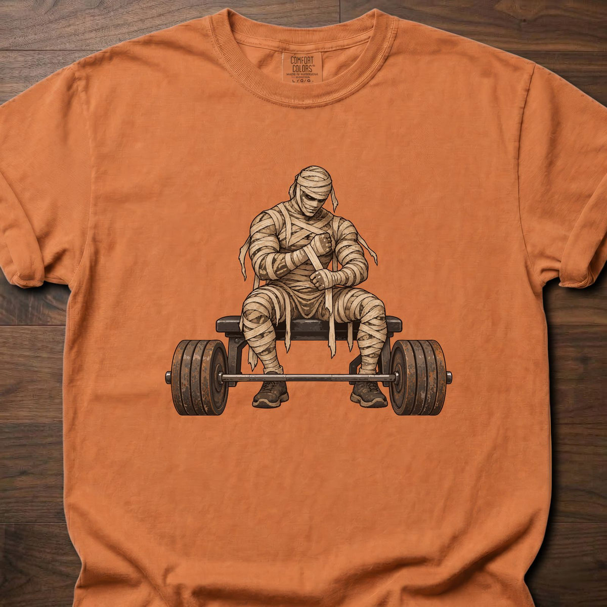 Wrist Wraps funny weightlifting shirt with vintage illustrated mummy lifter graphic – Yam