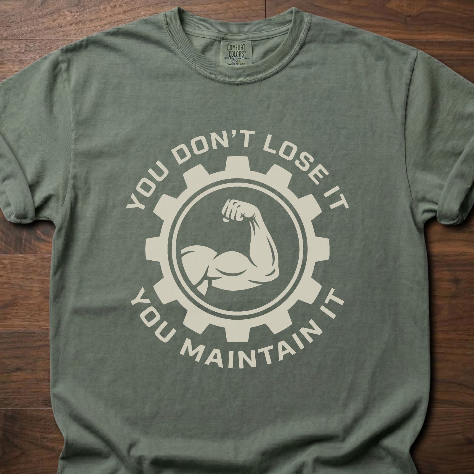 You Don't Lose It longevity fitness apparel with gear and muscle arm design – Moss